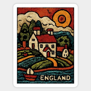 English Countryside Linocut Print | Quaint UK Cottage Souvenir Magnet